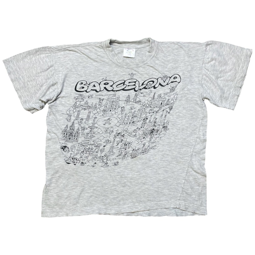 Vintage Arthur Jacobs T-Shirt L Gray Barcelona Souvenir Doodle Graphic Tee‎